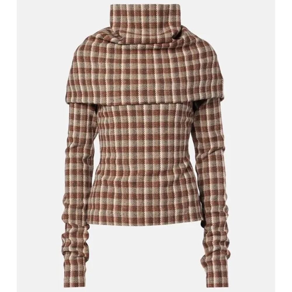 Acne Studios Checked Wool Blend Top Women's EU 38/ US 6 Brown Luxury Wool Blend